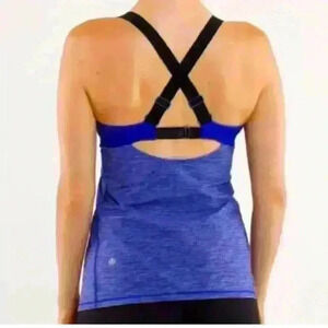 Lululemon Run Catch Me Tank Top Yoga Running Purple Black Cross Back Size 4